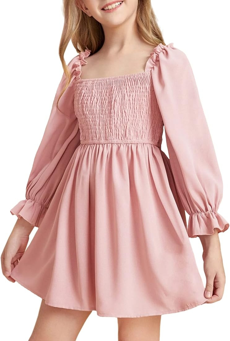 Little Girls Kids Summer Chiffon Ruffle Mini Dress Square Neck Lantern Sleeve Short Dress Tulle S... | Amazon (US)