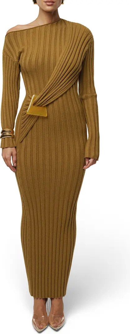 Auttoman Long Sleeve One-Shoulder Rib Maxi Dress | Nordstrom