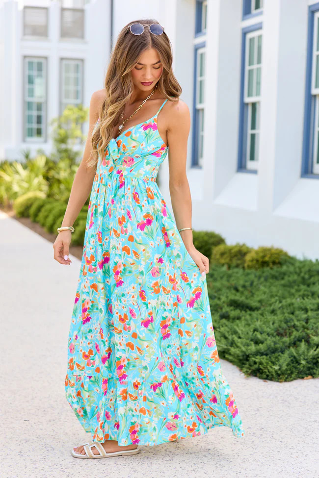 Lila Turquiose Floral Maxi Dress | Pink Lily