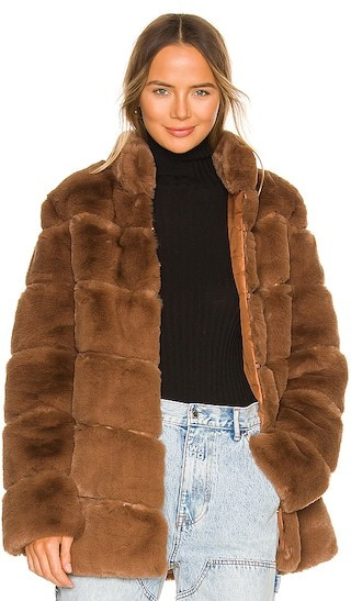 LAMARQUE Maren Faux Fur Jacket in Brown. - size XS | Revolve Clothing (Global)