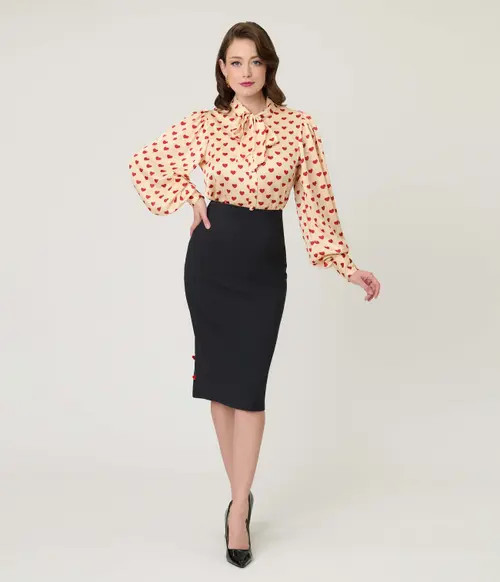 Unique Vintage Back Pleat Pencil Skirt in Black Solid at Nordstrom, Size Small | Nordstrom