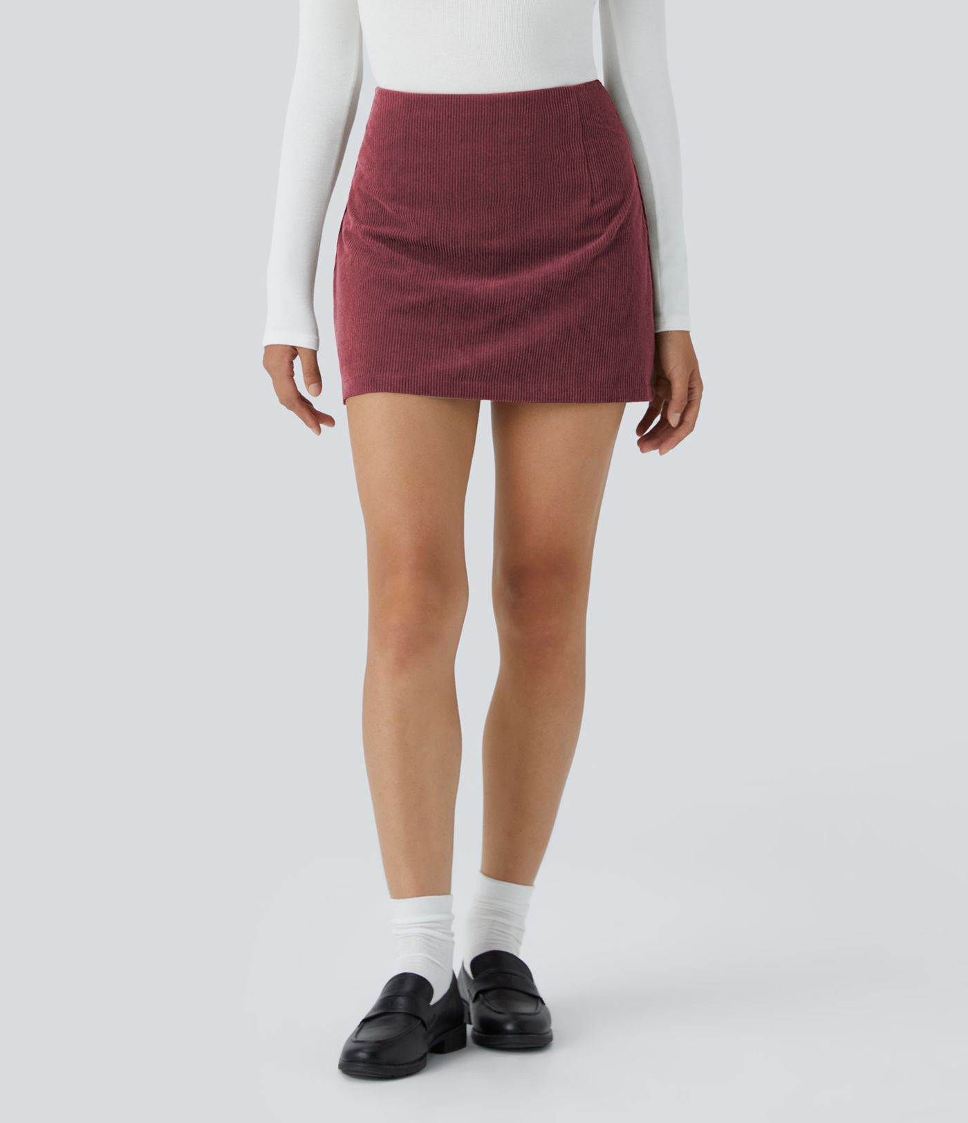 High Waisted 2-in-1 A Line Mini Corduroy Casual Skirt | HALARA