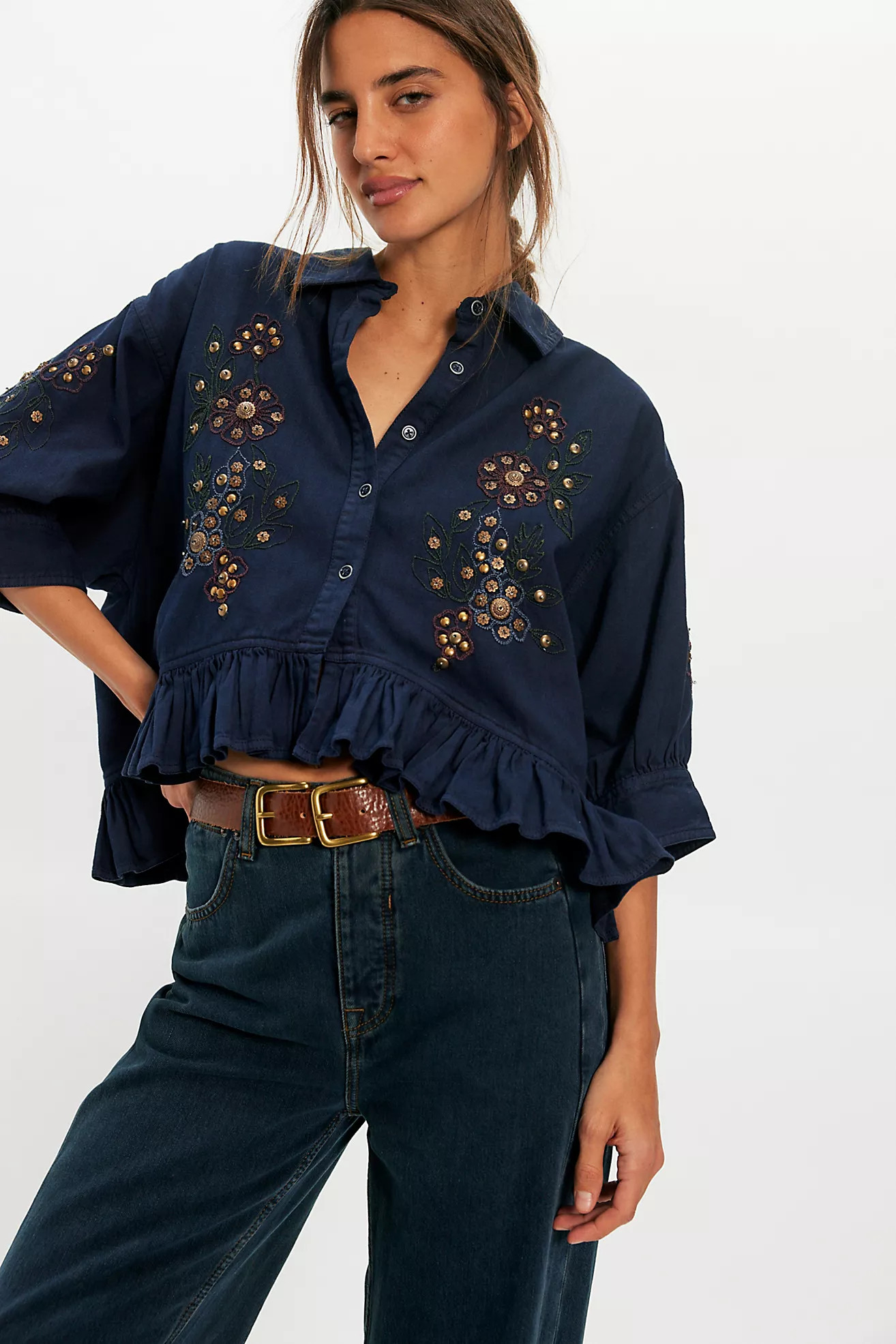 We The Free Bailey Embellished Denim Shirt | Free People (Global - UK&FR Excluded)
