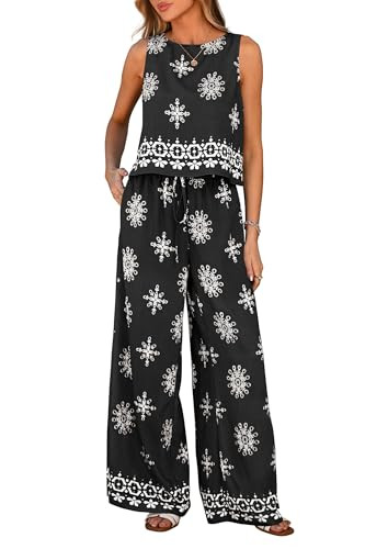 PRETTYGARDEN Women's 2026 Summer 2 Piece Lounge Sets Boho Floral Tank Tops Flowy Wide Leg Pants T... | Amazon (US)