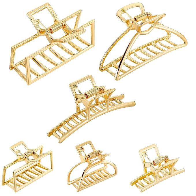 Amazon.com : 8 Pack Metal Hair Claw Clips Mini Gold Hair Clamps Large Nonslip Gold Hair Clips Ban... | Amazon (US)