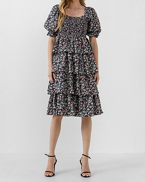 English Factory Floral Smocked Midi Tiered Dress | Express