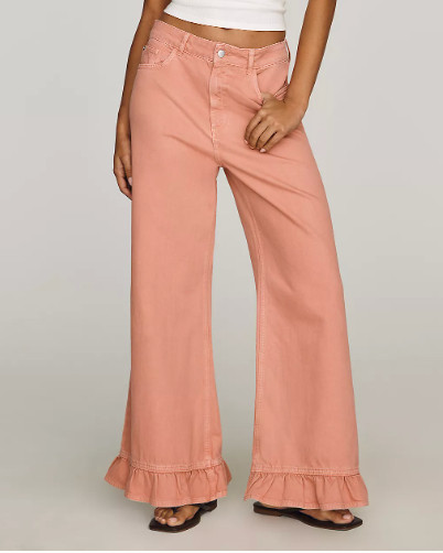 Pilcro Cotton High-Rise Wide-Leg Jeans Ruffle Peach  

 #LTKootd