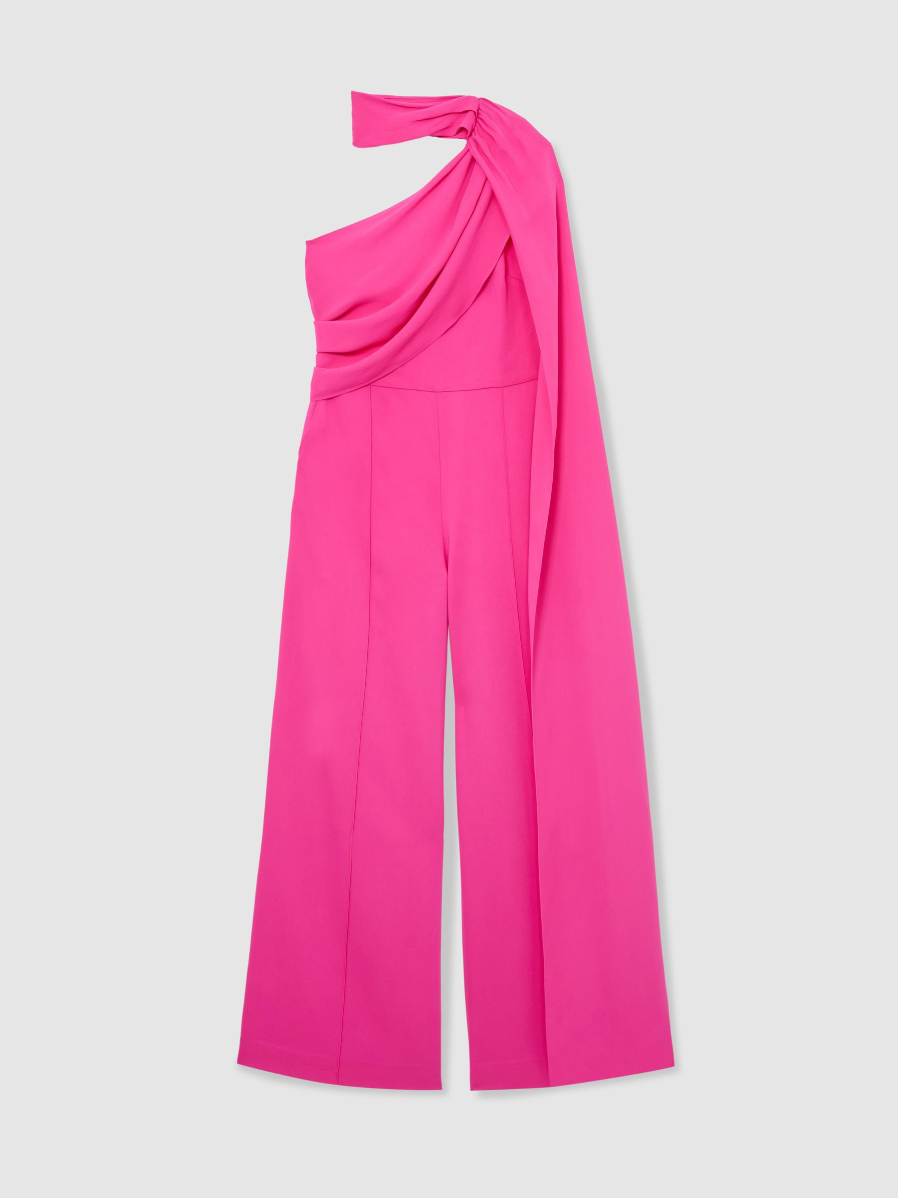 Reiss One-Shoulder Drape Wide-Leg Jumpsuit in Raspberry Pink - REISS | Reiss UK