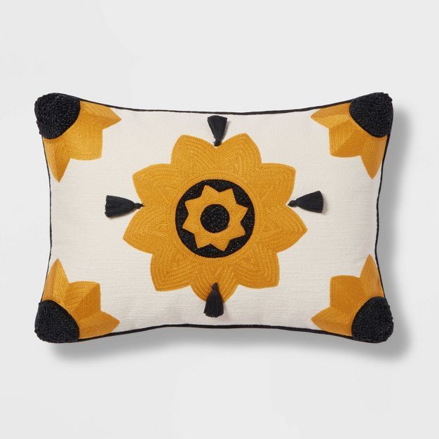 Embroidered Sun Lumbar Throw Pillow Cream/Gold - Opalhouse™ designed with Jungalow™ | Target