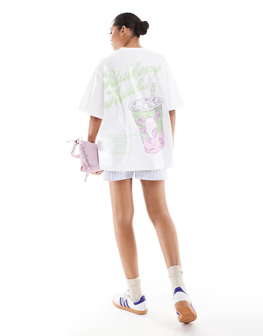 ASOS DESIGN oversized t-shirt with blueberry matcha drink graphic in white | ASOS | ASOS (Global)
