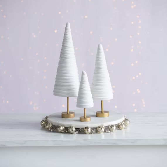 Pedestal Velvet Trees, Set of 3 Winter White, Handmade Winter Decor, Christmas Decoration, Table ... | Etsy (US)