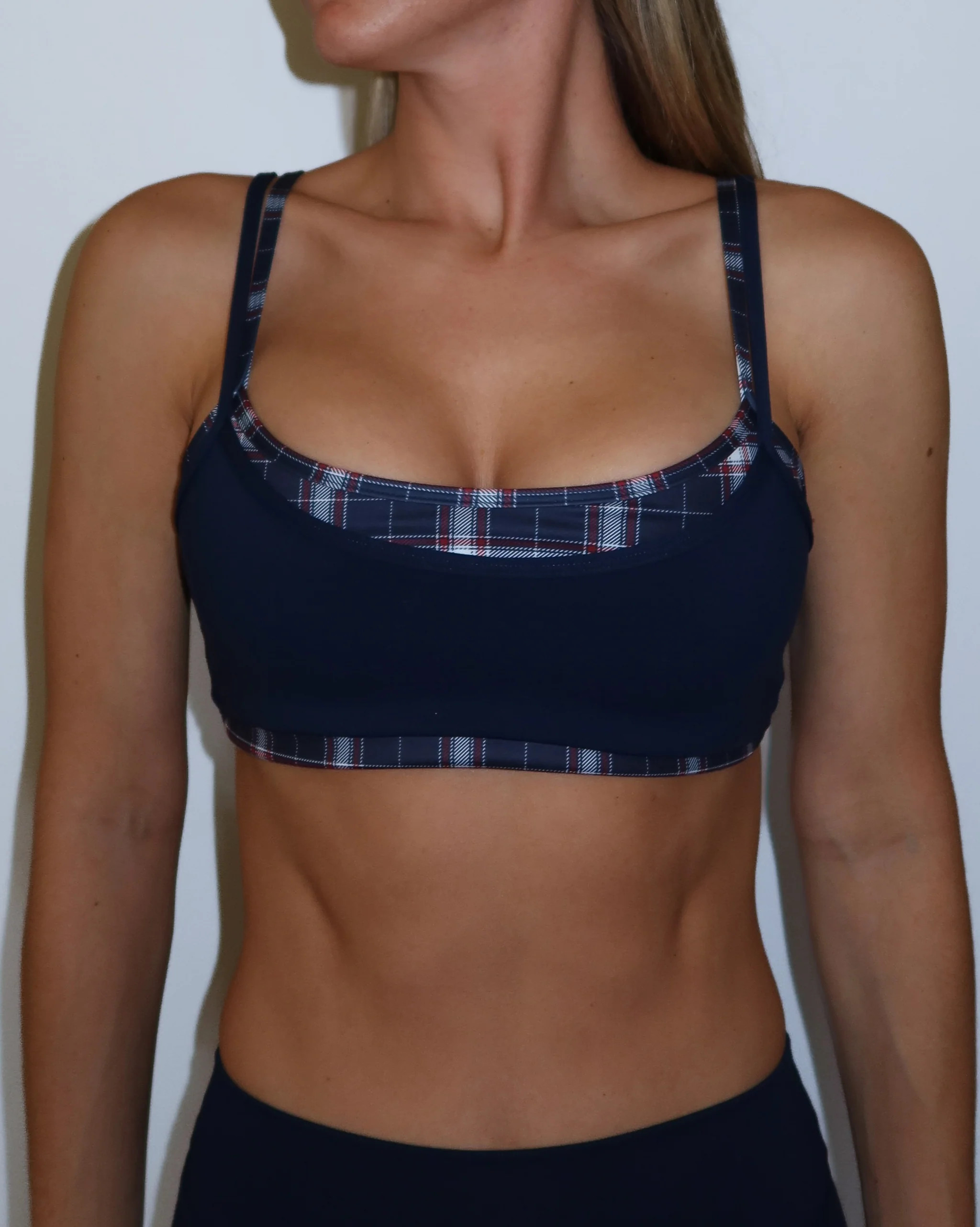 Double Layer Scoop Bra - Navy & Plaid | Liaison the Label