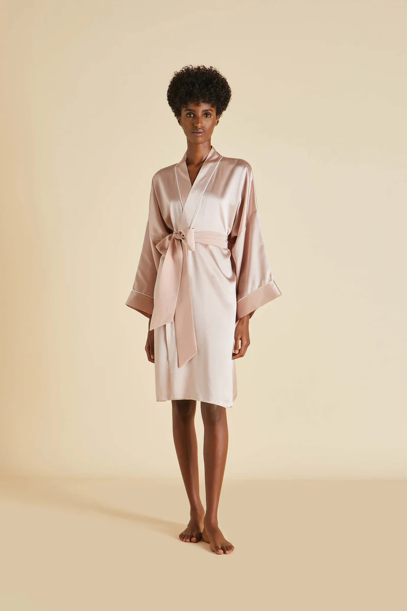 Mimi Oyster Ivory Robe in Silk Satin | Olivia von Halle