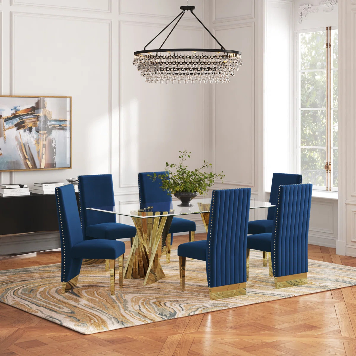 Marcella 6 - Person Glass Top Double Pedestal Dining Set | Wayfair North America