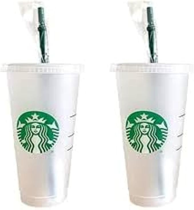 Starbucks 2 Pack Bundle - Reusable Frosted 24 oz Cold Cups with Lid and Green Straw w/Stopper | Amazon (US)