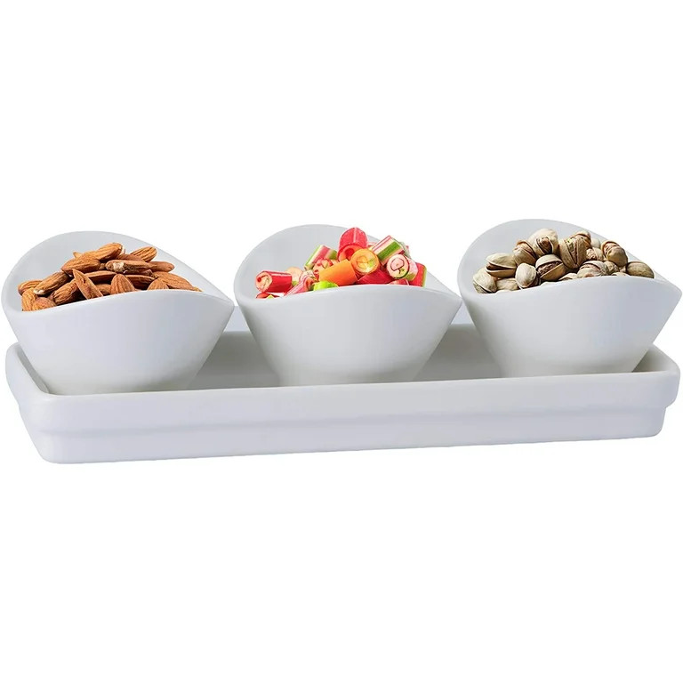 Bruntmor 4 Piece Tray Set With Three Compartment Serving Curvy Bowls Porcelain | Walmart (US)