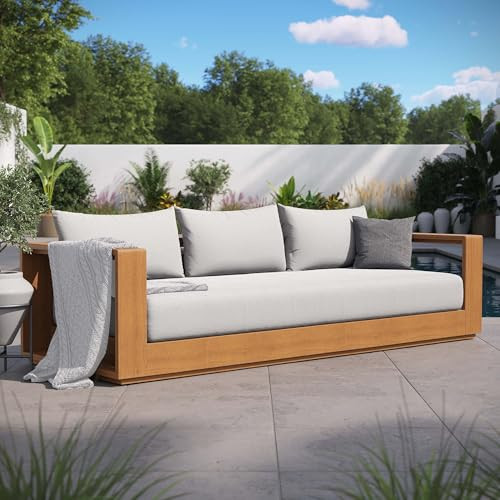 Modway Tahoe Acacia Wood Outdoor Patio Sofa in Natural Light Gray with Weather-Resistant Cushions - Ideal as a Porch Couch or Sunroom Sofa | Amazon (US)