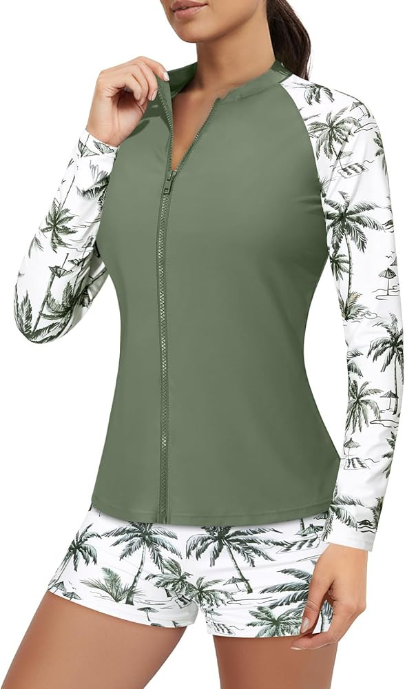 Holipick 2 Piece Rash Guard for Women - Long Sleeve Swimsuit with Shorts UPF 50+ Zipper Swim Shir... | Amazon (US)