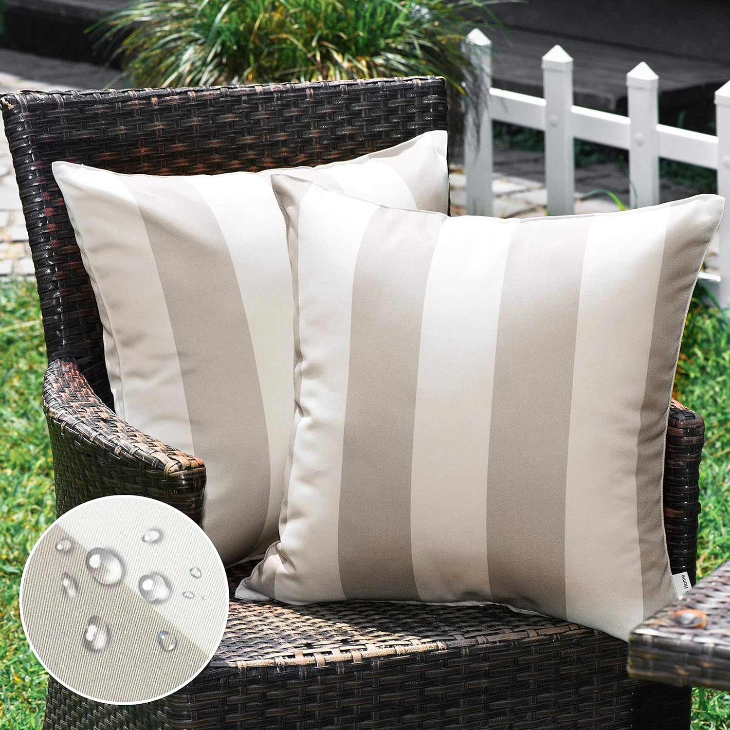 Western Home Pack of 2 Outdoor Waterproof Striped Throw Pillow Covers Beige Grey Decorative Pillo... | Amazon (US)