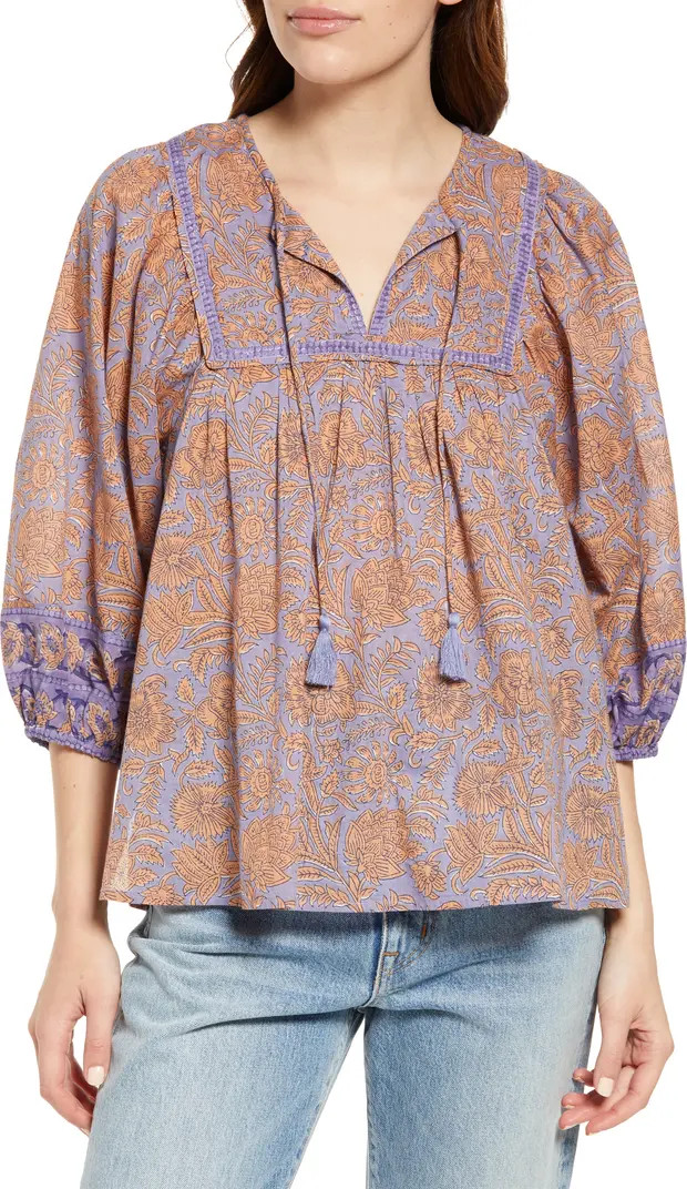 Cleobella Amarillis Floral Block Print Organic Cotton Peasant Blouse | Nordstrom | Nordstrom