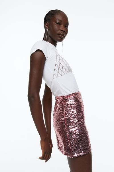 Sequined mini skirt - Pink/Sequins - Ladies | H&M GB | H&M (UK, MY, IN, SG, PH, TW, HK)