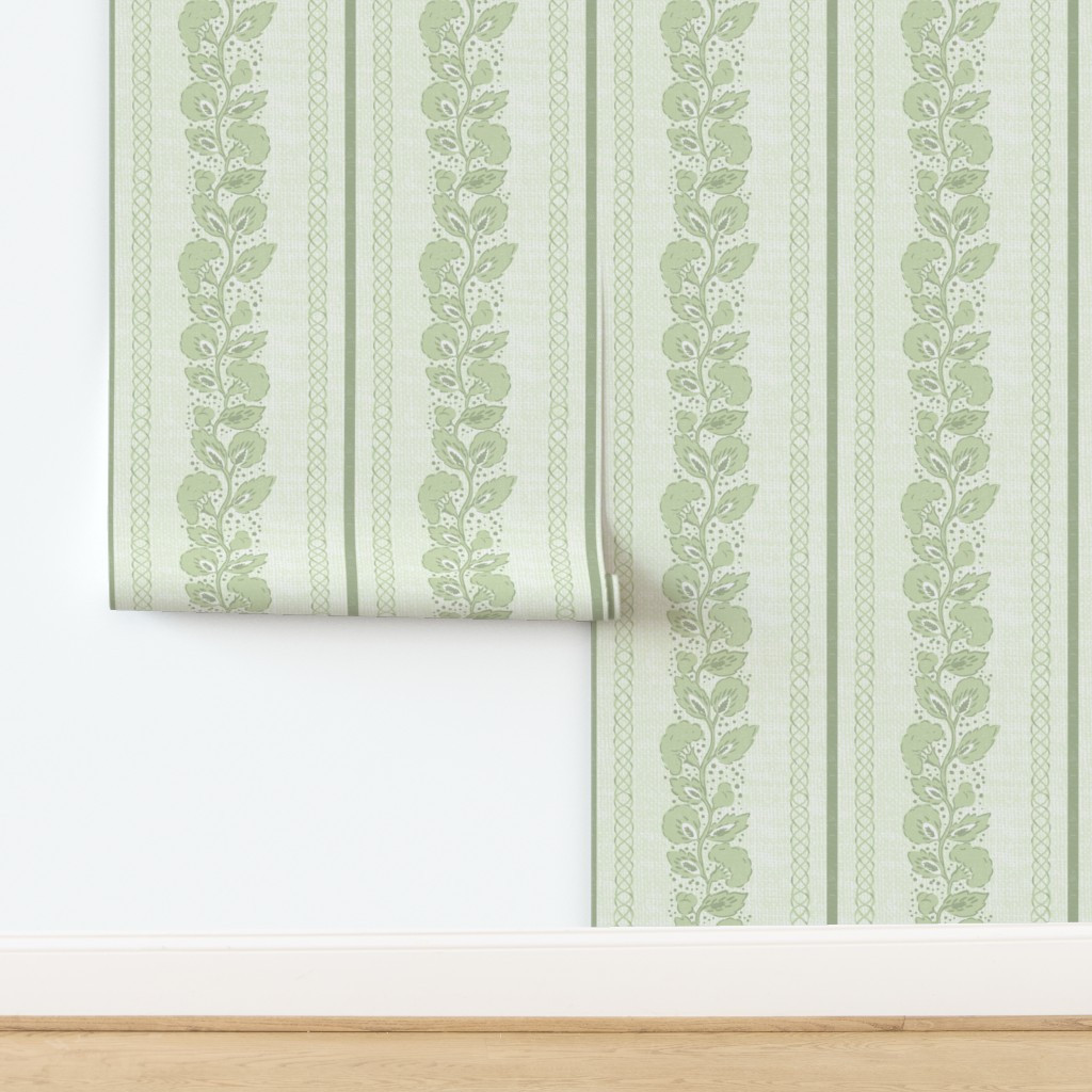 Wallpaper in twisted floral vine stripe in sage green | Spoonflower