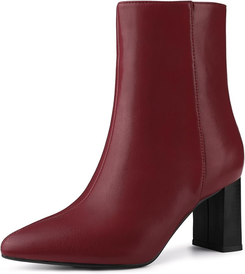 Allegra K Women's Chunky Heels Pointed Toe Ankle Boots | Amazon (US)