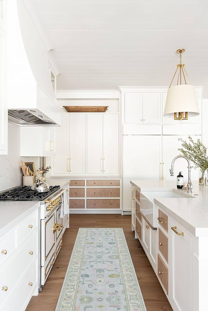 Cream Blue Oushak Runner Rug, Modern Runners, Vintage, Turkish, Eclectic, Floral, Pastel, Washabl... | Amazon (US)