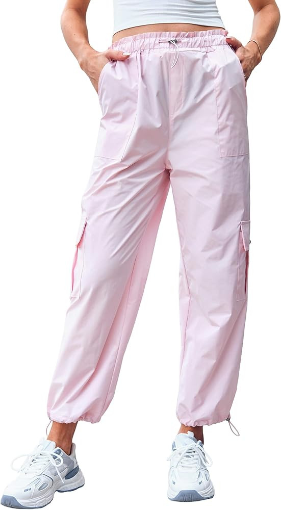 SySea Women's Parachute Pants High Waisted Drawstring Cargo Pants Trendy Y2K Trousers with Pocket... | Amazon (US)