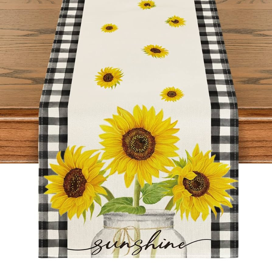 Artoid Mode Buffalo Plaid Sunflower Vase Sunshine Summer Table Runner, Spring Kitchen Dining Tabl... | Amazon (US)