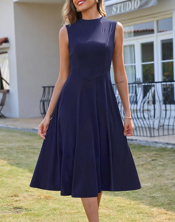 Zattcas Women's 2025 Spring Summer Casual Mock Neck Sleeveless Flowy Midi Dress Work Cocktail Par... | Amazon (US)