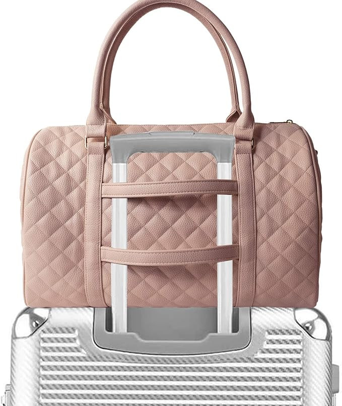 Womens Quilted Weekender Duffle Carry Bags Overnight Travel Handbag Shoulder Tote Trolley Handle ... | Amazon (US)