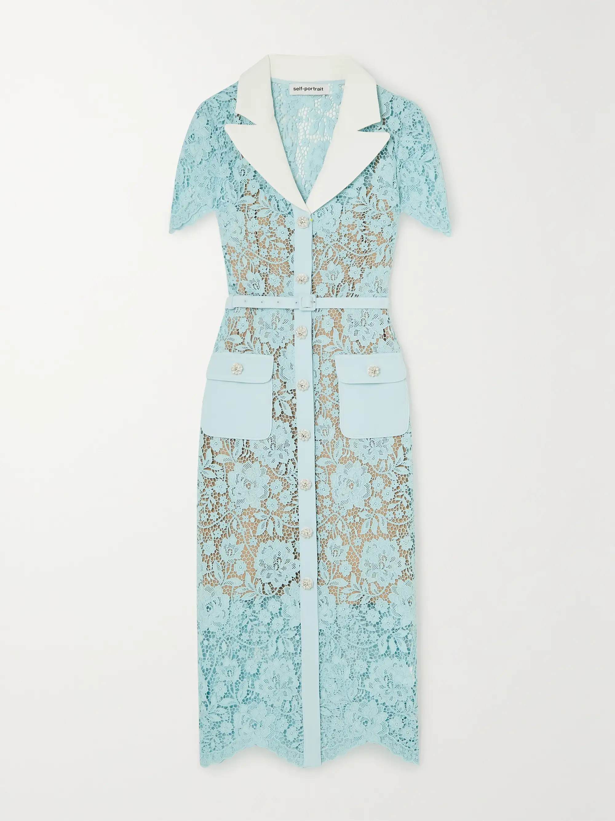 Belted crepe-trimmed corded guipure lace shirt dress | NET-A-PORTER (US)