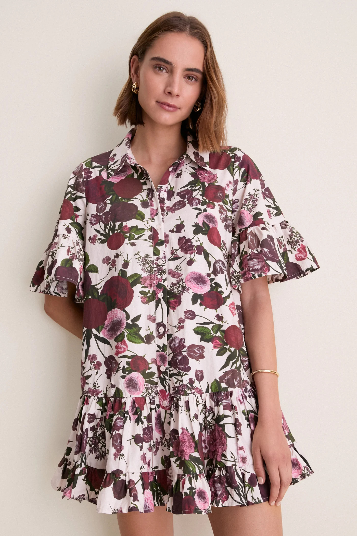 Ivory Burgundy Pink Miranda Mini Shirt Dress | Tuckernuck (US)