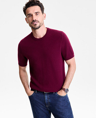Men's Regular-Fit Textured 100% Cashmere Sweater T-Shirt, Macy's Exclusive | Macy's