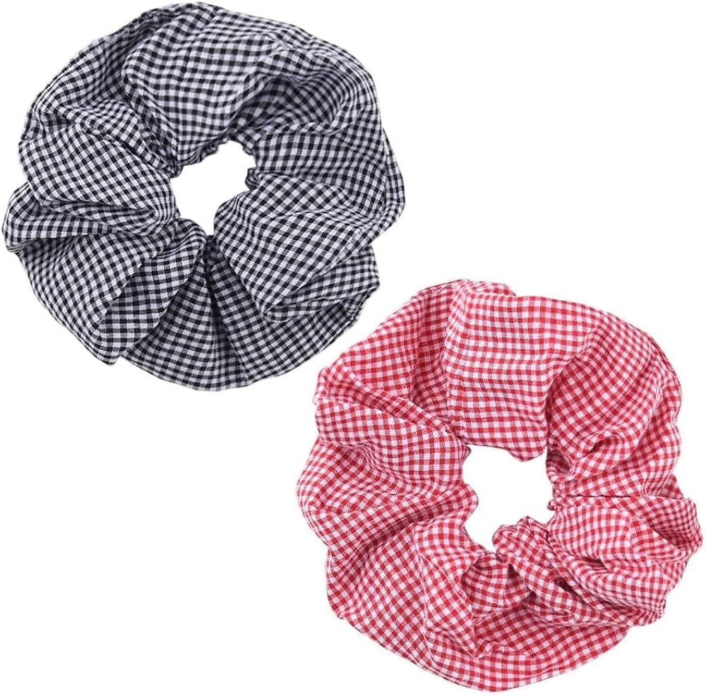 2Pcs Large Red Plaid Scrunchie Checkered Hair Ties Scrunchies for Women Red Black And White Hair ... | Amazon (US)