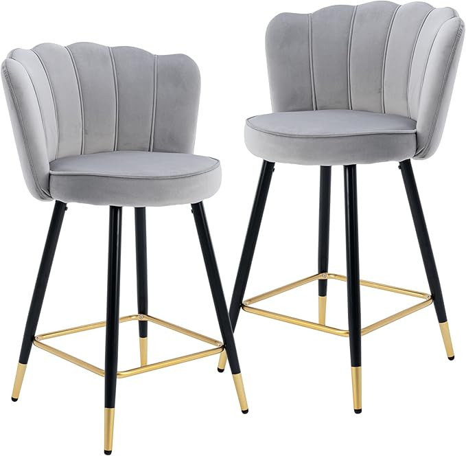 Chairus Counter Height Stools Set of 2 with Beautiful Floral Back Velvet Mid Century Modern Stool... | Amazon (US)