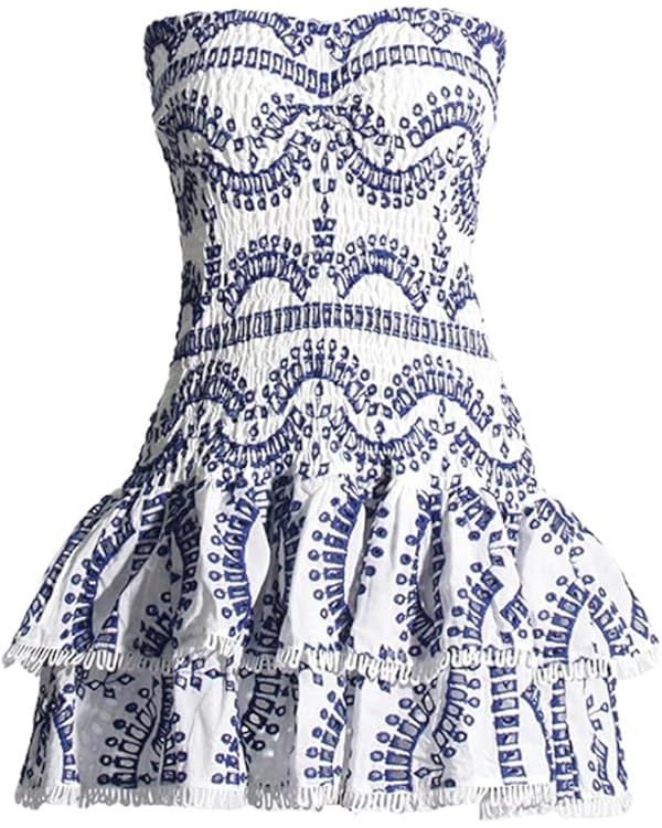 Tube Top Preppy Dress Women Y2k Blue Floral Strapless Mini Dress Vintage Short Going Out Dresses | Amazon (US)