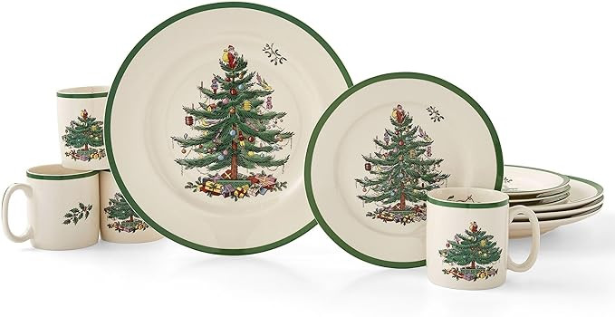 Spode Christmas Tree 12-Piece Dinnerware Set (Service for 4) – Made in the UK – New & Improve... | Amazon (US)