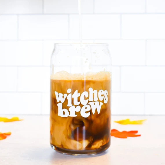 Read the full title Witches Brew, Halloween Iced Coffee Cup, Trendy Glass Coffee Mug, Beer Can Glass | Etsy (US)