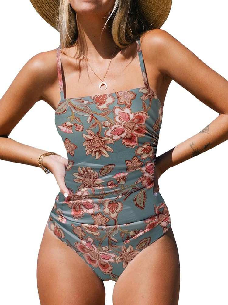 CUPSHE Women Swimsuit One Piece Bathing Suit Square Neck Cutout Back Tummy Control with Adjustabl... | Amazon (US)