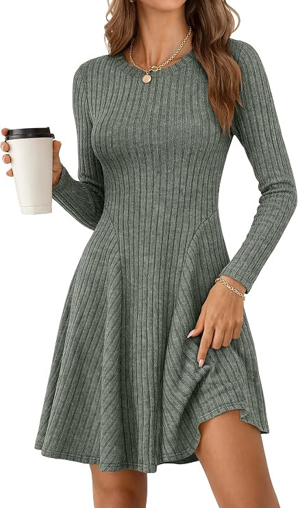 ANRABESS Women's Long Sleeve Fall Dresses Mini Sweater Dress | Ribbed Knit Soft Stretch ,Regular ... | Amazon (US)