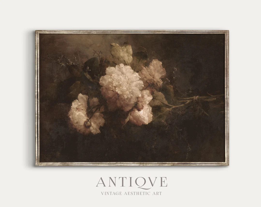 Moody Floral Still Life Painting | Dark Peony Bouquet | Evocative Floral Art | Dark Spring Printa... | Etsy (US)