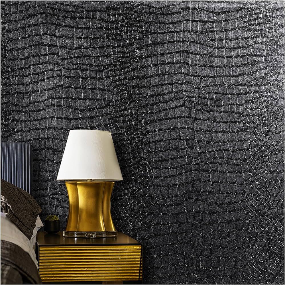 Black Peel and Stick Wallpaper 15.7" X 78.7" Removable Crocodile Wallpaper Self Adhesive Embossed... | Amazon (US)