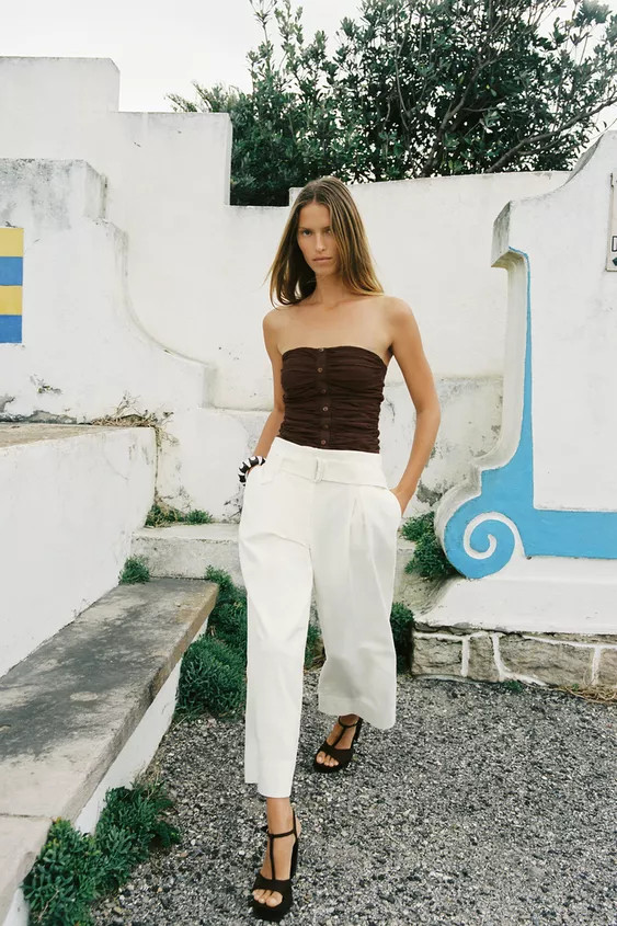 LINEN RUCHED BUSTIER TOP | Zara US