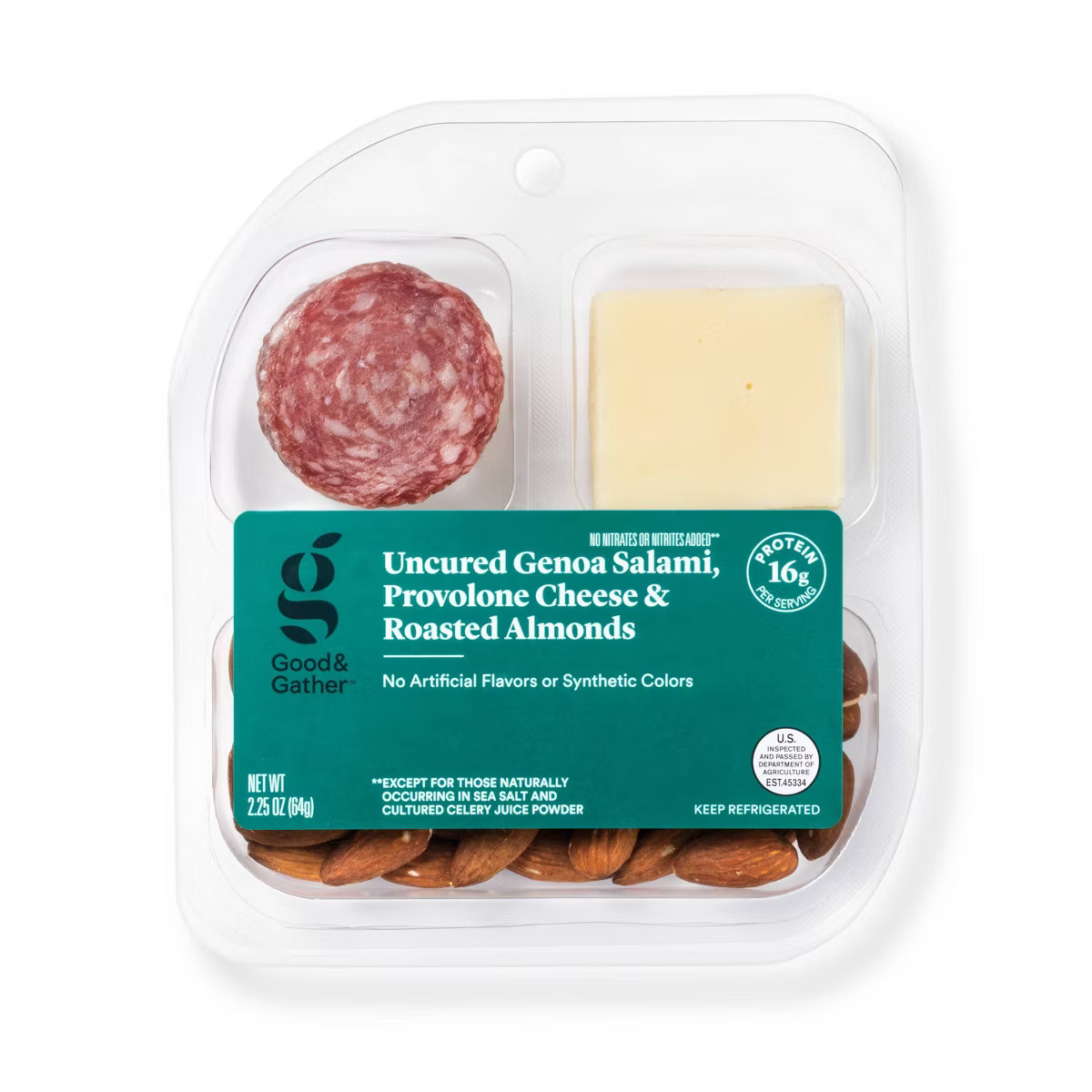 Uncured Genoa Salami, Provolone Cheese and Roasted Almonds Snacker - 2.25oz - Good & Gather™ | Target