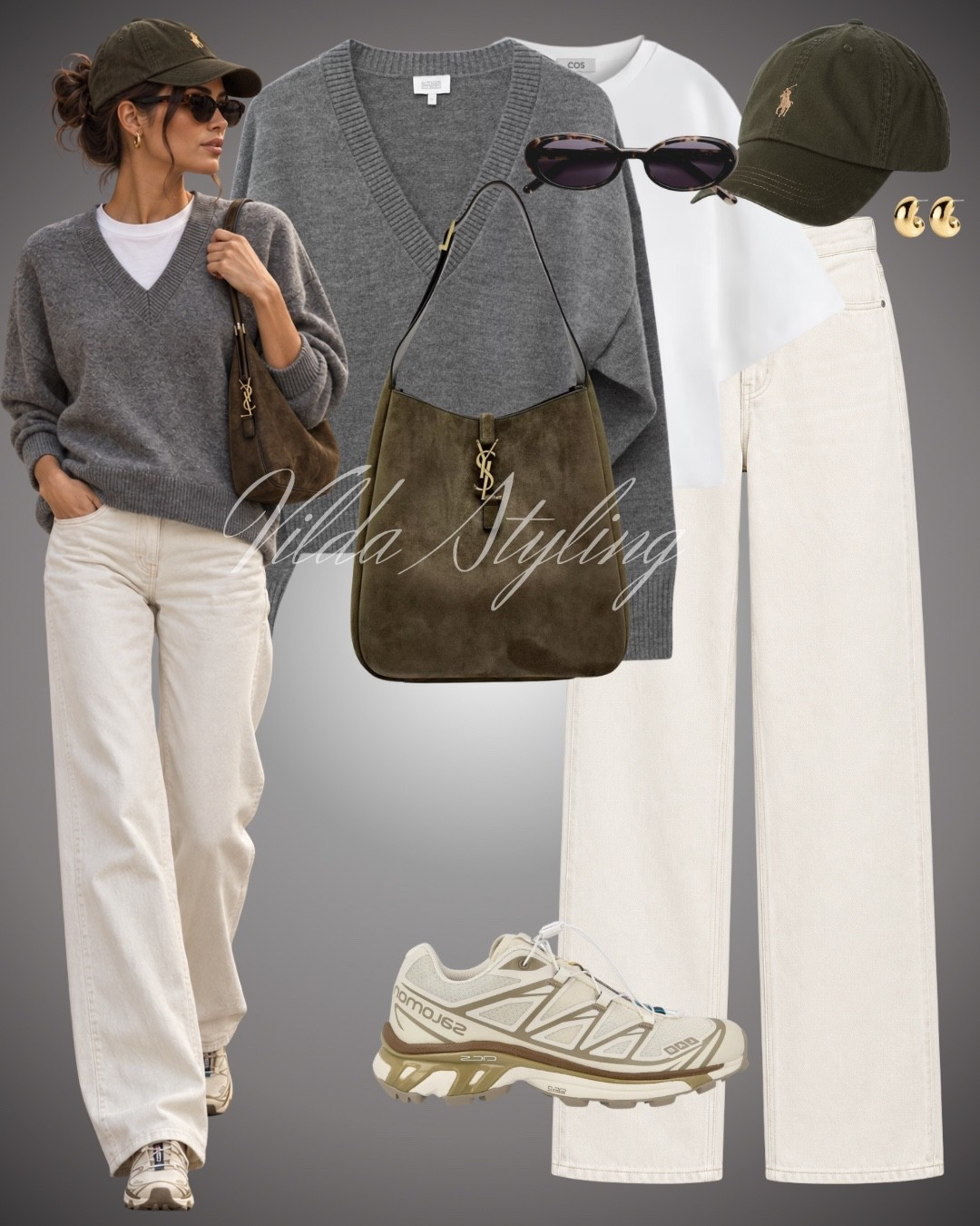The comfy fall outfit I’d wear on repeat 🤍 A soft grey knit, cream wide-leg jeans and sneakers, finished with an olive cap and suede bag.

#LTKautumn #LTKjeans #LTKshoes