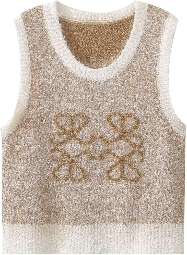 2024 Fall Cropped Sweater Vest Casual Loose Knit Pullover Sleeveless Sweater for Top | Amazon (US)