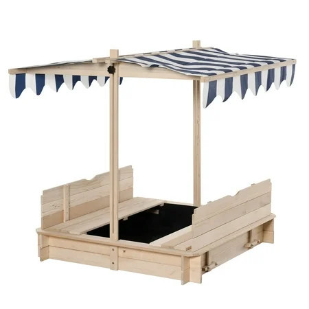 Outdoor Play Equipment Outsunny Wooden Kids Sandbox with Cover, Children Outdoor Sand Box with Foldable Bench Seats, Adjustable Canopy, Bottom Liner for Outdoor, Natural,Backyard Playset | Walmart (US)