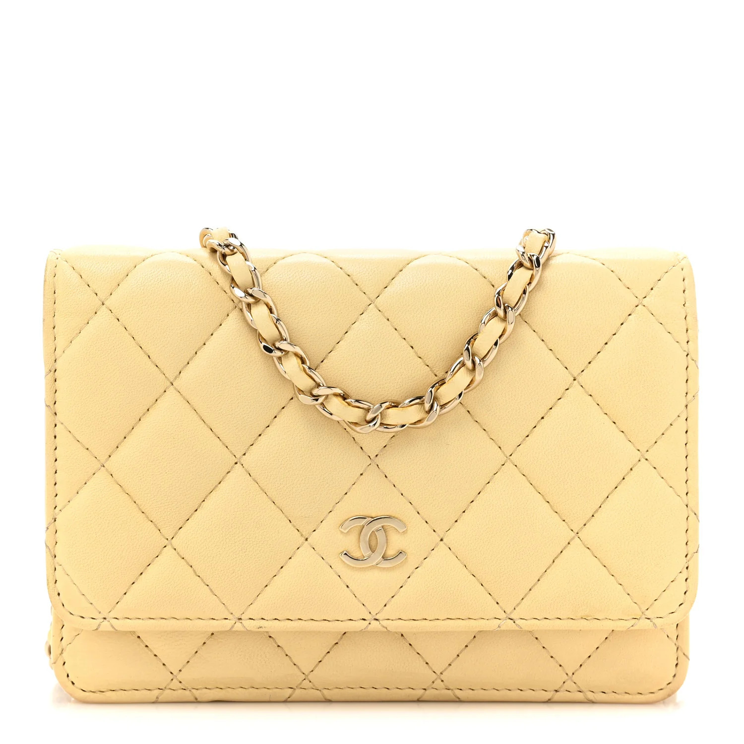 Lambskin Quilted Mini Wallet On Chain WOC Yellow | FASHIONPHILE (US)